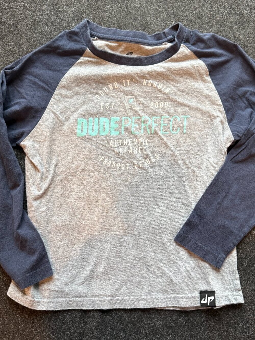 Dude Perfect Youth Large Long Sleeve Shirt Gray Navy Boys